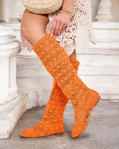 Royalfashion Damen durchbrochene kniehohe Stiefel Corro