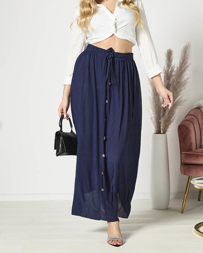 Темно-синя жіноча плісирована спідниця максі на ґудзиках - Одяг