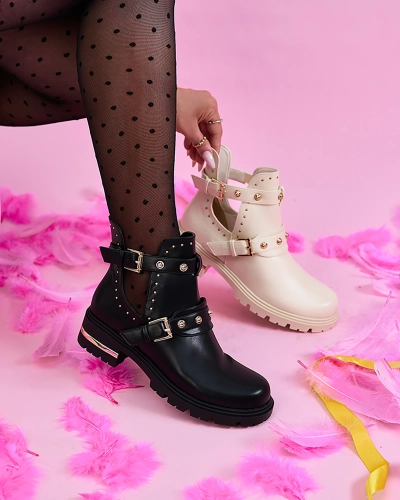 Royalfashion Damenstiefel mit flachem Absatz in schwarz Uscavca