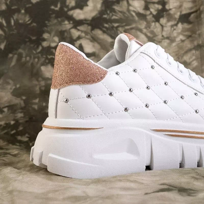 OUTLET Weiße Damen-Sneaker mit goldenem Glitzer-Einsatz Jemen - Schuhe