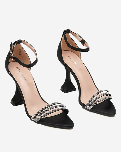 Schwarze Damensandale mit hohem Absatz und dekorativem Zirkonia Manestri - Footwear