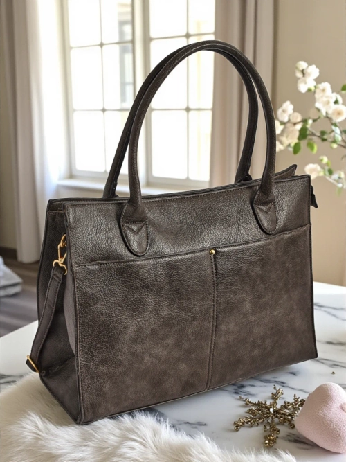 Жіноча шкіряна сумка Etruria Classica Elegante сіра 41x31x14 см