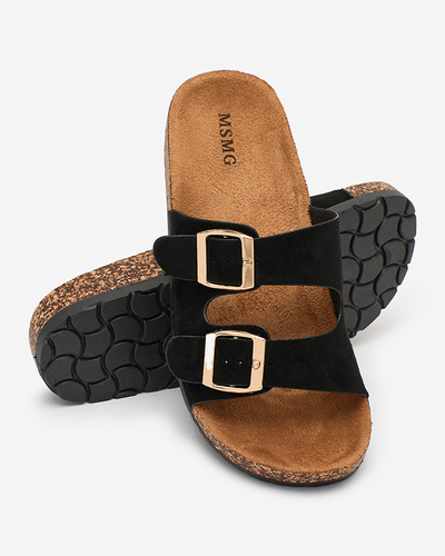 Damen-Pantoletten Letitia schwarz, Wildleder, flacher Absatz, italienisches Design