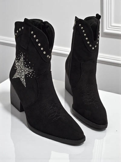 Damen Cowboystiefel mit Absatz und dekorativem Strassstern FableStray