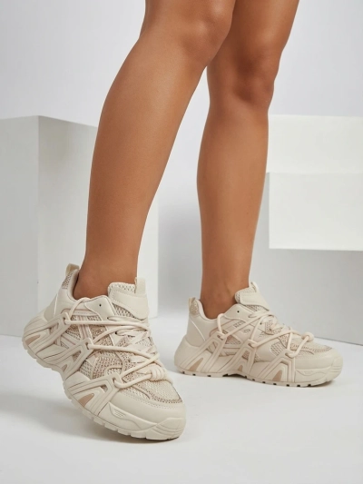 Sneakersy Damskie Aurora Beżowe Syntetyczne Sportowe na Lato