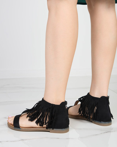 Damensandalen mit schwarzen Fransen Clov- Footwear