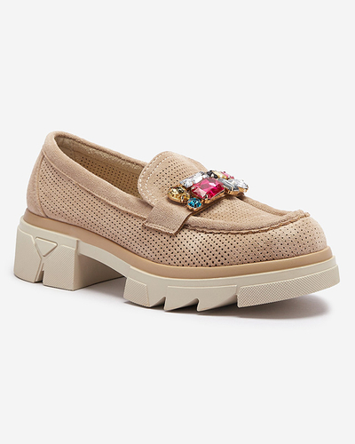 Hellbraune durchbrochene Damenmokassins mit Ornament Bokkso- Footwear
