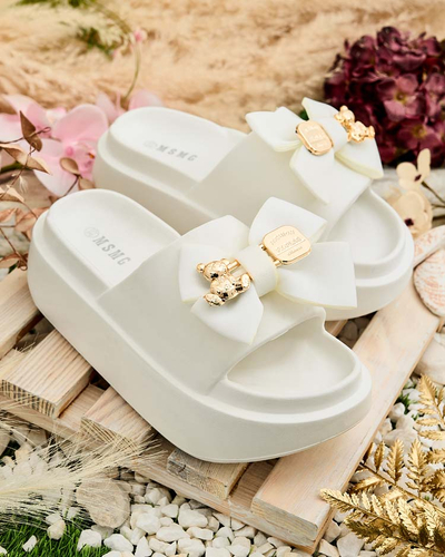 Royalfashion Damen-Gummi-Flip-Flops mit Zierschleife Apis