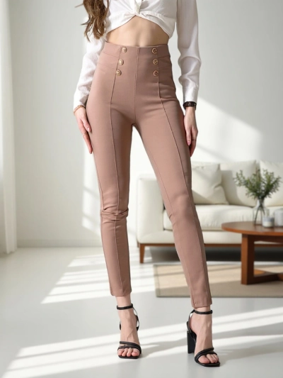 Royalfashion Damen-Cotton-Treggings mit dekorativen Knöpfen