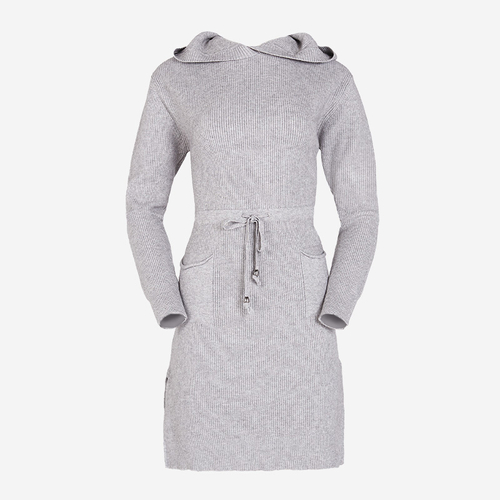 Сіра жіноча сукня-светр з капюшоном