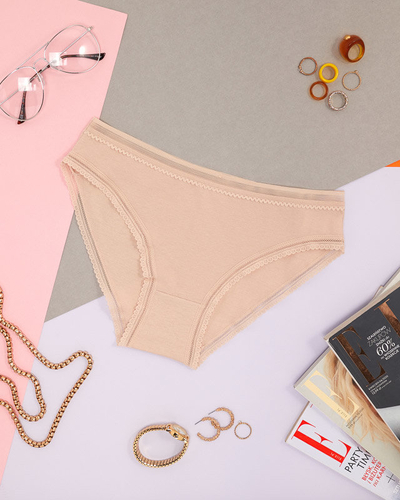 Beige Damenslips aus Baumwolle mit Spitze - Unterwäsche