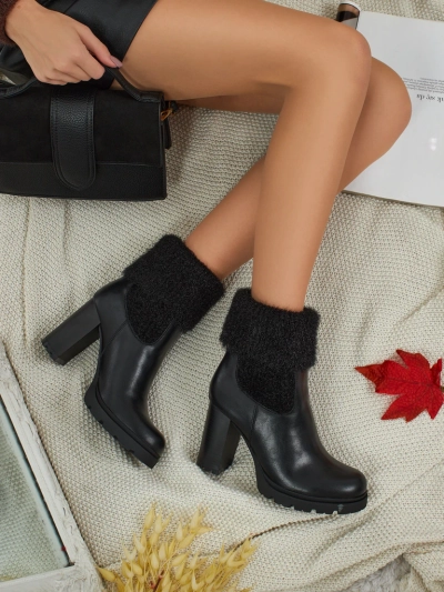 Damen Stiefeletten aus Öko-Leder mit Blockabsatz und Strick Tirave