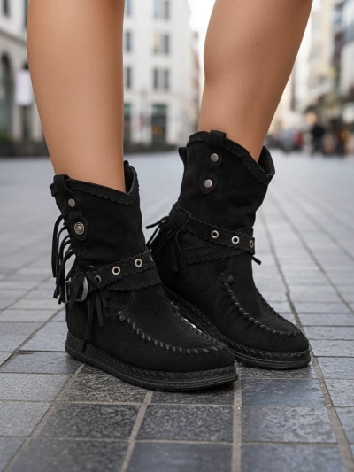 Royalfashion Schwarze Damenstiefel mit verstecktem Anker Dibisa