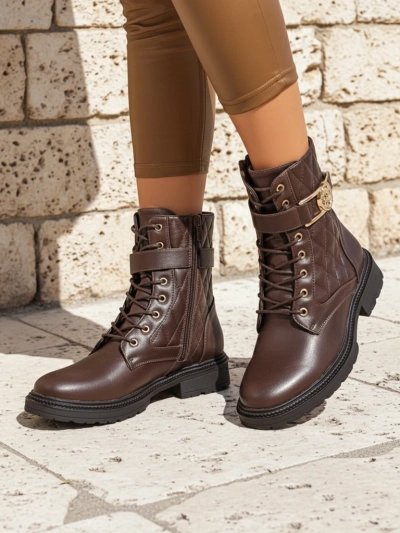 Gesteppte Damen Stiefeletten aus ökologischem Leder Sable Rose