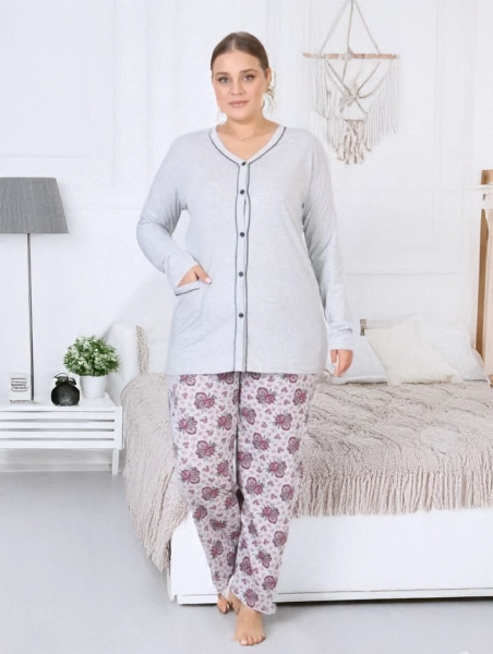 Royalfashion Damen Baumwolle Zweiteilige Blumenpyjamas in ÜBERGRÖßE