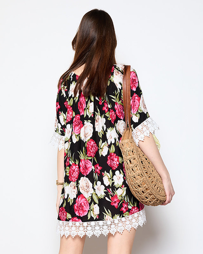 Чорна жіноча блузка в квіти PLUS SIZE