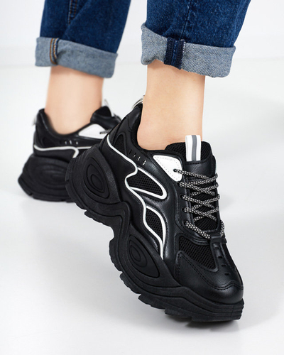 Schwarze Damen-Plateau-Sneaker mit weißen Oirana-Einsätzen - Footwear