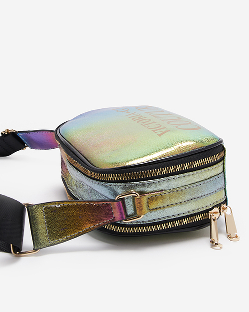 Кольорова маленька блискуча жіноча сумочка з написами