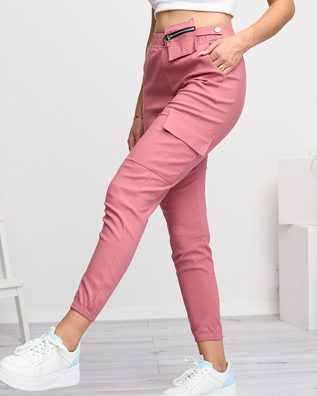 Dunkelrosa Damen-Cargohose mit abnehmbarer Tasche - Kleidung