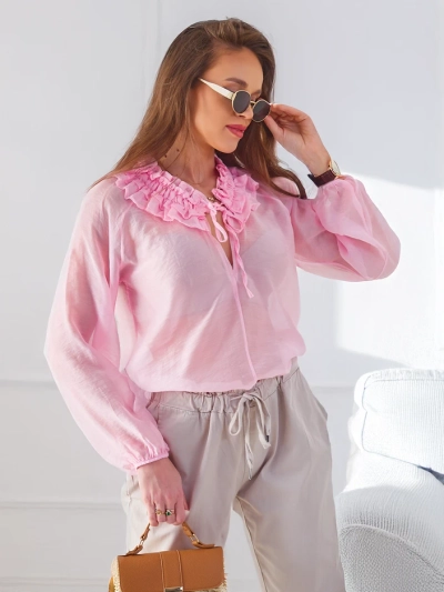 Royalfashion Transparente Damenbluse mit Dekokragen
