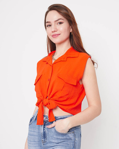 Orange Crop-Top-Bluse mit Knöpfen - Kleidung