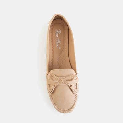 Beige Damen-Mokassin mit Schleife und Igeli-Fransen - Schuhe