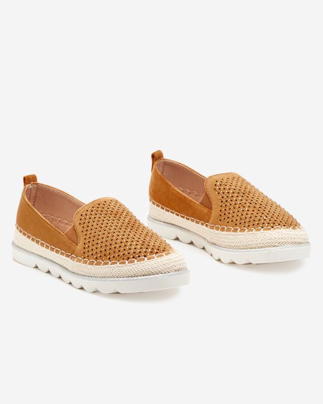 Durchbrochene Damen-Espadrilles mit Zirkonia und Glitzer in der Kamelfarbe Seritas - Schuhe