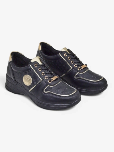 Damen-Sneakers mit Keilabsatz Callista Nero Öko-Leder schwarz