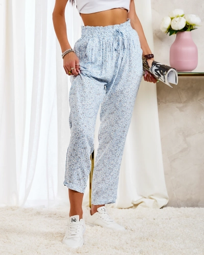 Royalfashion Blaue Damenhose aus Baumwolle mit Blumenmuster