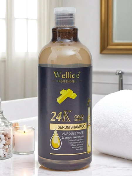 Professionelles Haarschampoo mit Keratin 24K Gold – Intensive Feuchtigkeitspflege und Glättung der Haare 5 in 1