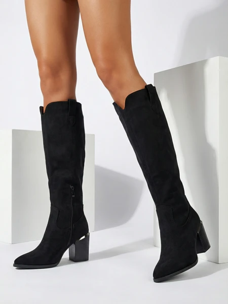 Damen Wildlederimitat Stiefel mit Blockabsatz Ferrevi