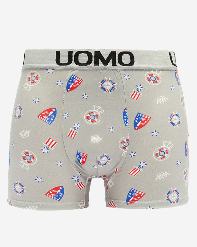 Hellgraue Herren-Boxershorts mit modischem Aufdruck - Unterwäsche