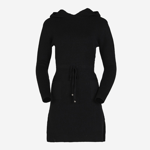 Чорна жіноча сукня-светр з капюшоном