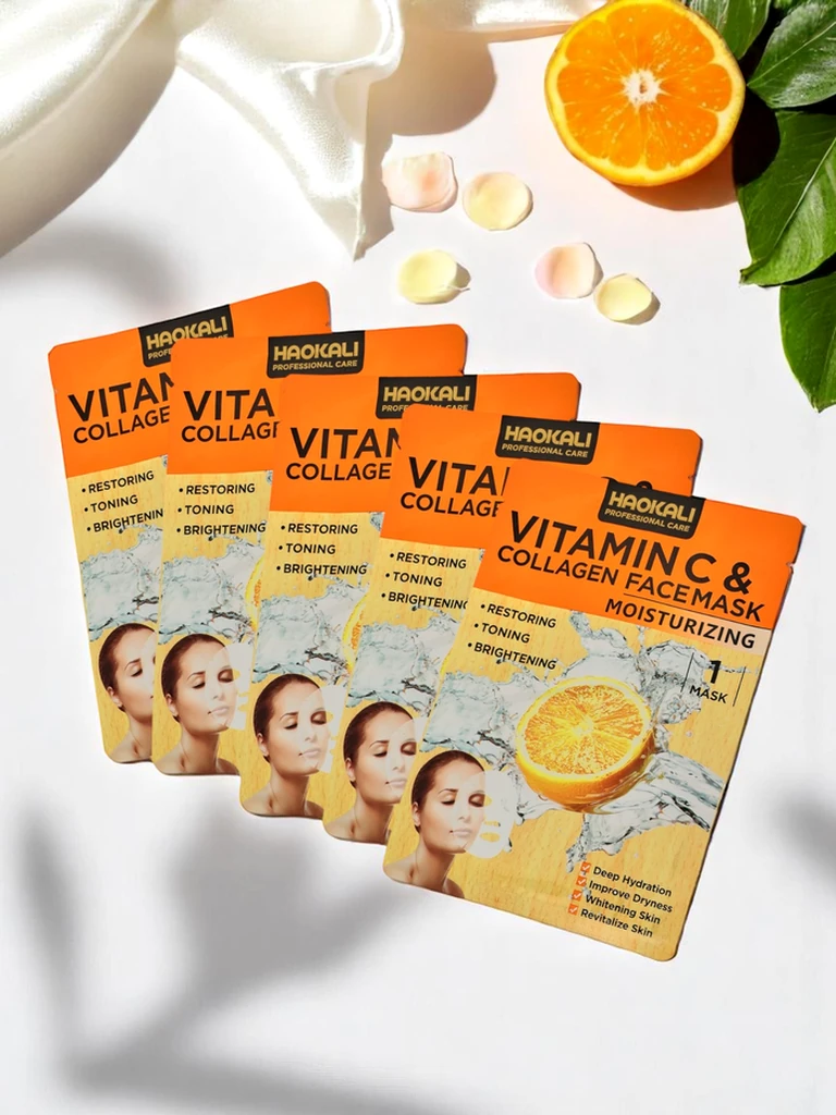 Haokali - Gesichtsmaske mit Vitamin C und Kollagen - befeuchtet, hellt auf und strafft