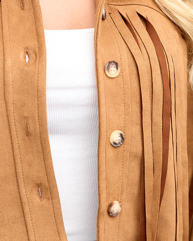 Braune Bikerjacke mit Fransen für Damen - Kleidung