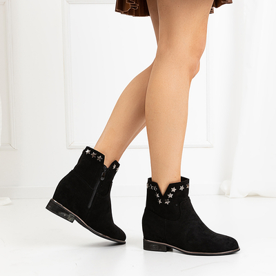 Schwarze Stiefel aus Öko-Wildleder mit verstecktem Keilabsatz Mni-Buty