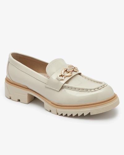 Beige lackierte Damen Mokassins mit Kette Sotella - Footwear