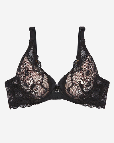 Чорно-рожевий жіночий мереживний бюстгальтер - Жіноча білизна