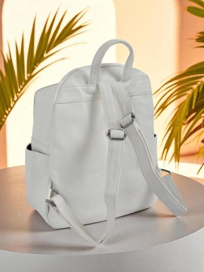 Geflochtener Damenrucksack AURELIA Grande – Öko-Leder Weiß Królewska Moda