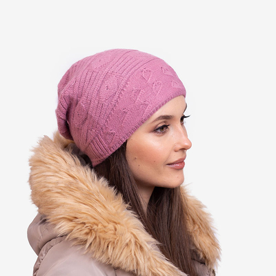 Warme doppellagige Damenmütze in Dunkelrosa - Accessoires