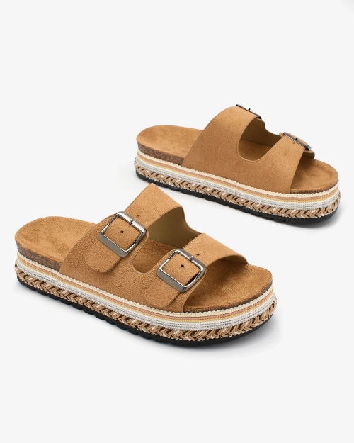 OUTLET Royalfashion Жіночі шльопанці з пряжками з верблюжої шкіри Monna