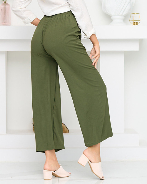 Жіночі зелені широкі штани палаццо. Одяг