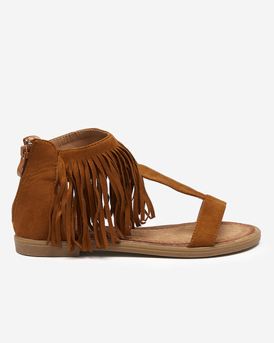 OUTLET Damensandalen mit Fransen in Camel Clov-Schuhe