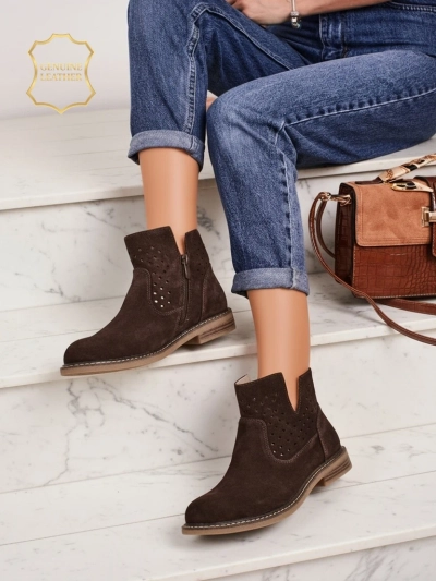 Aurelia Verona - Braune Wildleder-Damenstiefeletten aus Naturleder, 3 cm Absatz