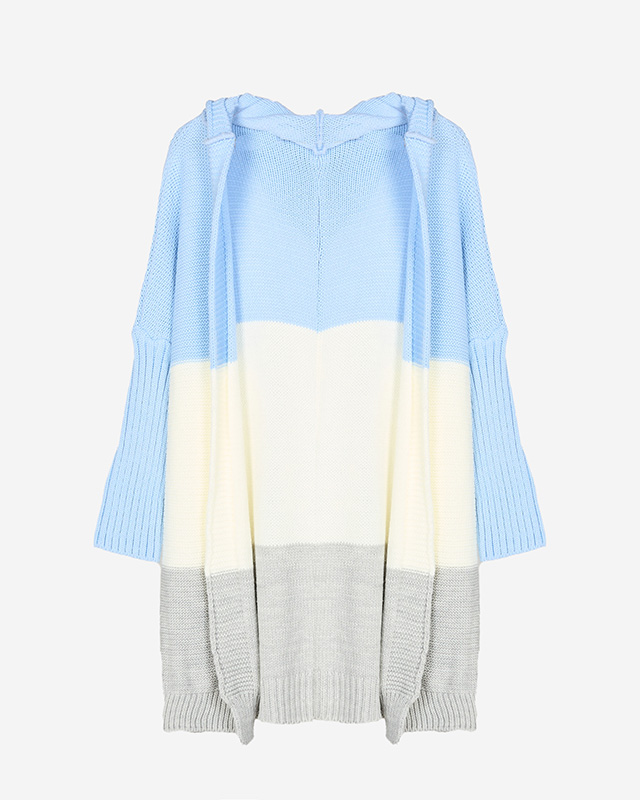 Langer Cape-Pullover für Damen in Blau, Creme und Grau - Kleidung