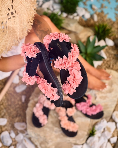 Royalfashion Koralle Damen Sandalen mit Blumen Alferroy
