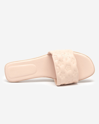 Beige Damenhausschuhe mit Mersyli-Prägung. Schuhe