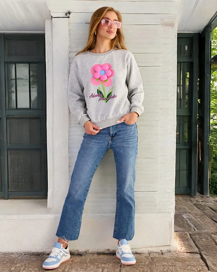 Royalfashion Damen Sweatshirt mit dünnem Druck