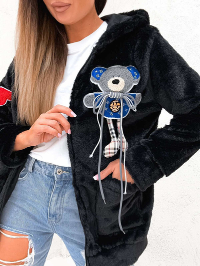 Royalfashion Schwarzer Fleece mit blauem dekorativen Teddybär