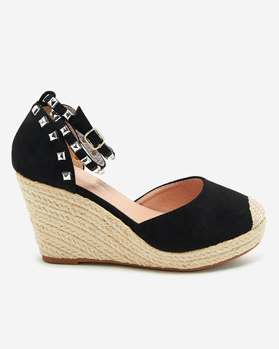 Schwarze Damensandalen a'la Espadrilles auf dem Keil Nufasa - Schuhe